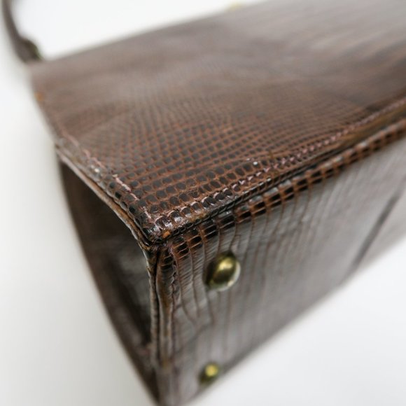 Vintage 50s Roos Atkins Brown Lizard Handbag - Picture 7 of 12